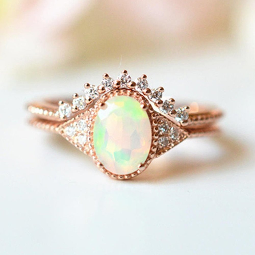 ✨Sweet Oval Opal Dainty Zircon Thin Beautiful Rose Gold Ring for Women,EVGG1217
